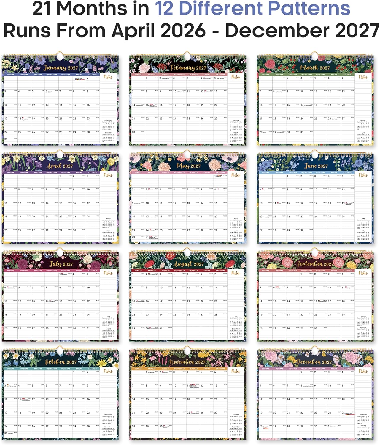 Custom Wall Calendar Printing Monthly Calendar with Twin-Wire Binding for Home & Office Planning and Organization
