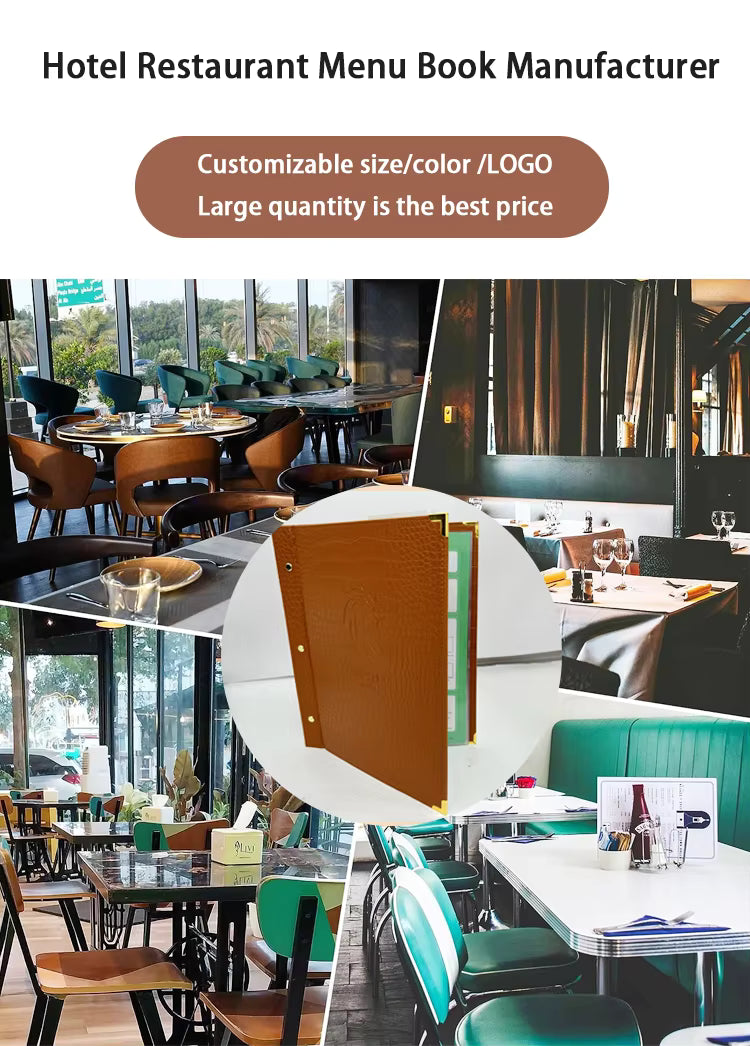 Customized Pvc /Pu Leather Menu Holder Food Menu Board Restaurant Menu Cover Holder
