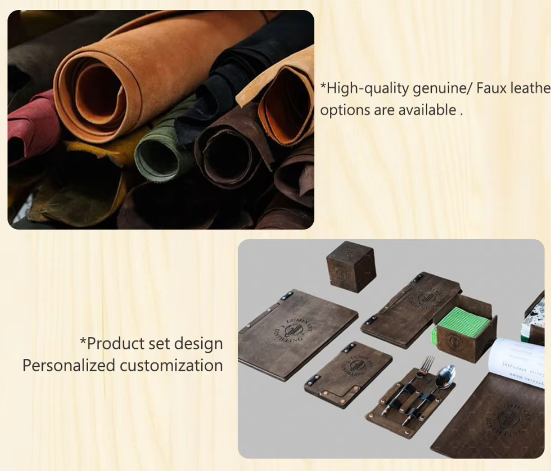 A4 A5 Customized Size Wedding Menu Personalized Wooden Menu Cover with Clamps Wooden Menu Clips