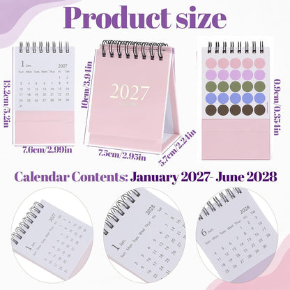 Custom Mini Desktop Calendar Printing Standing Flip Twin-Wire Binding, Flip Design, Compact Standing Style, 0.9cm Round Marking Stickers