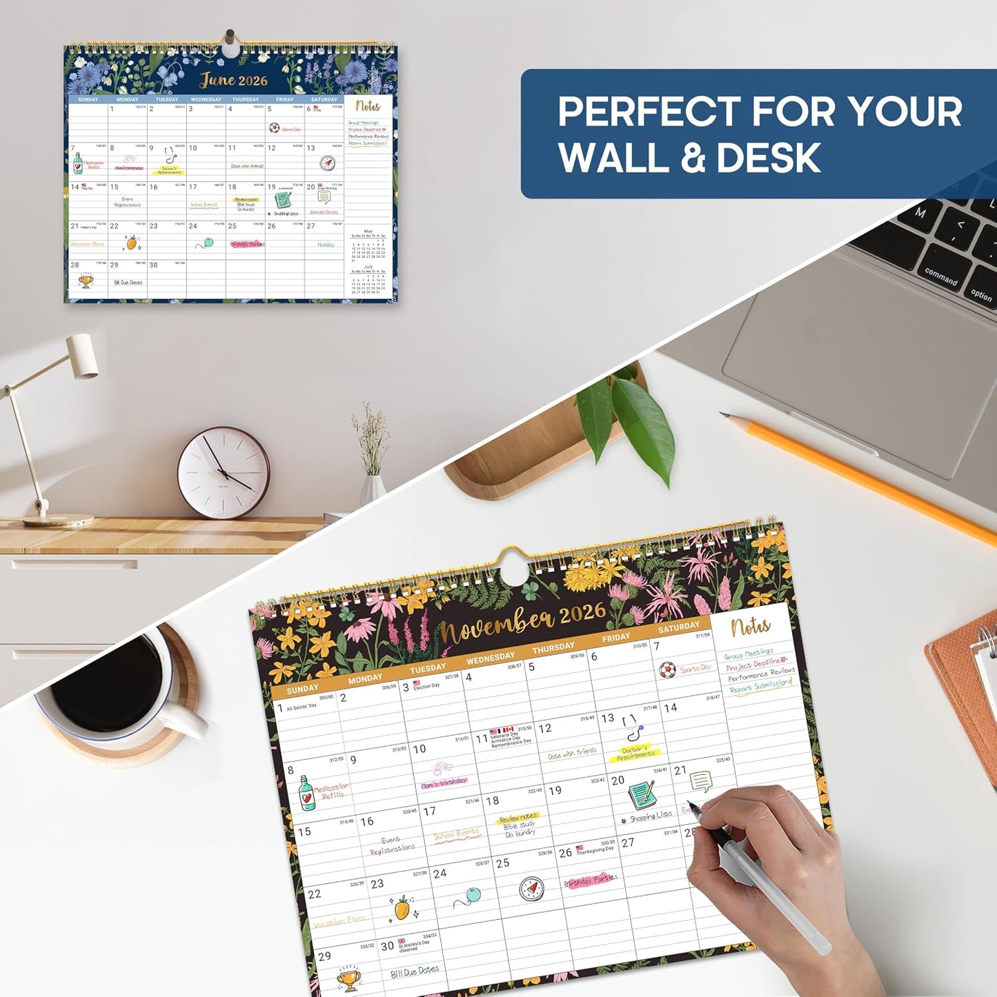 Custom Wall Calendar Printing Monthly Calendar with Twin-Wire Binding for Home & Office Planning and Organization